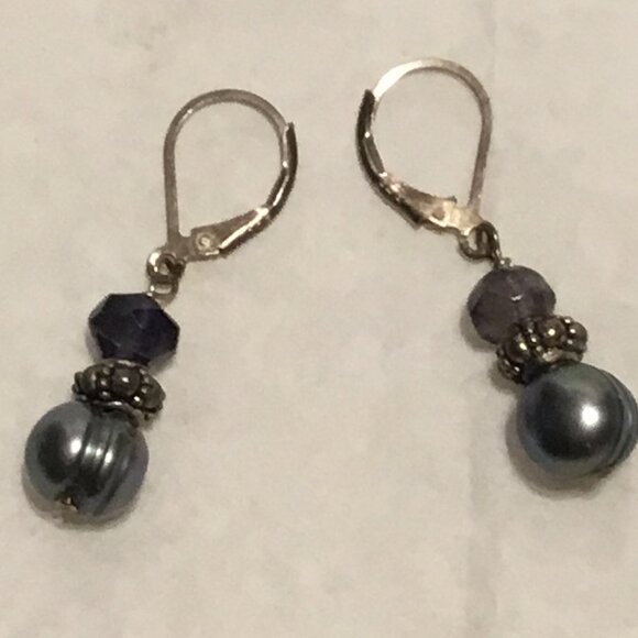 Vintage & gorgeous sterling silver Tahitian pearl clip on earrings - Picture 14 of 15